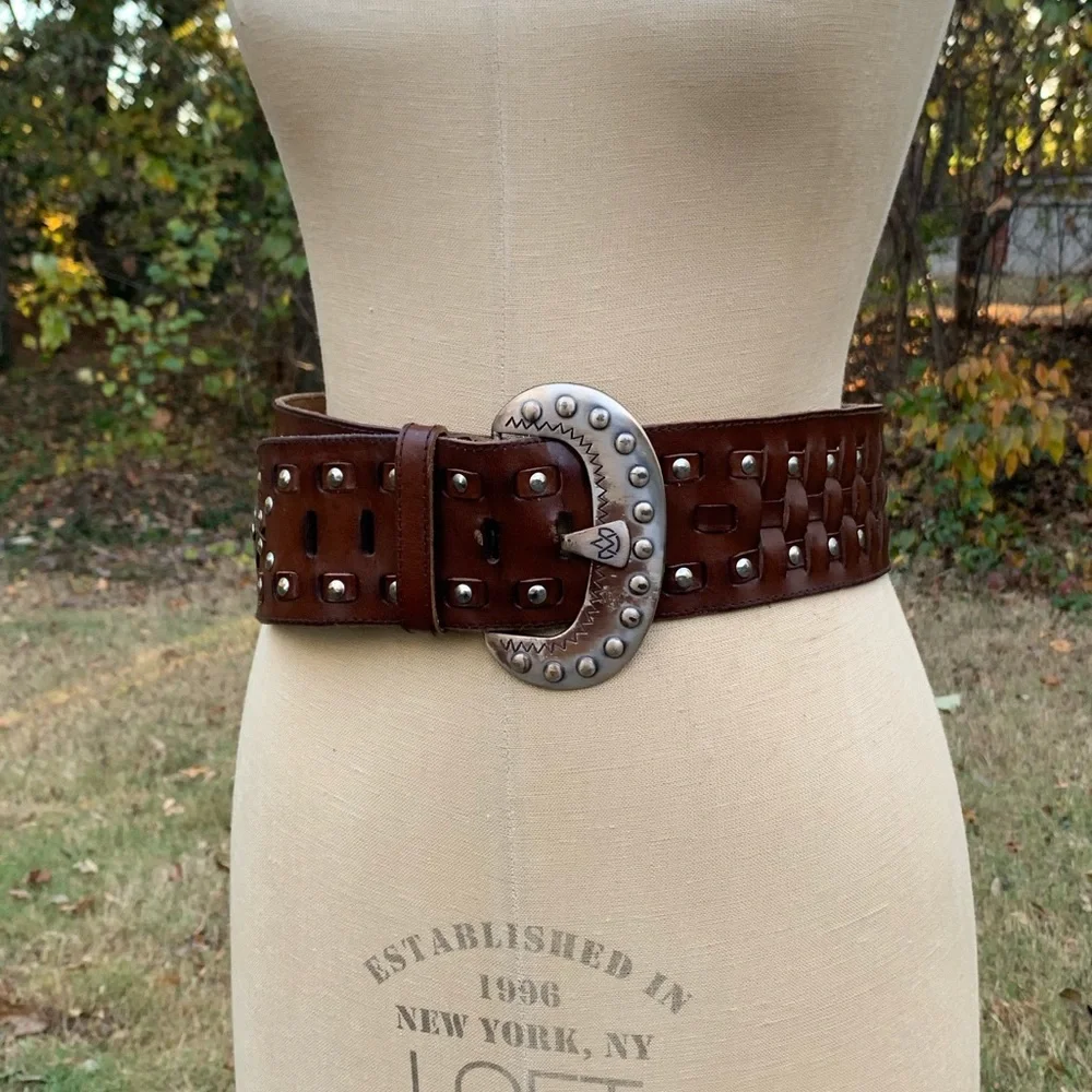 Vintage Oversized Riveted Woven Leather Belt